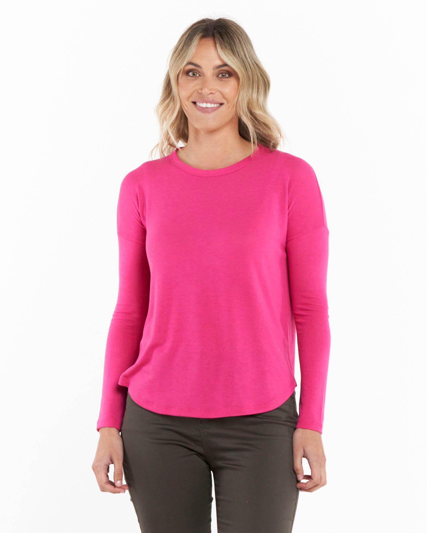 Polly Texture Long Sleeve Tee - Cherry Pink