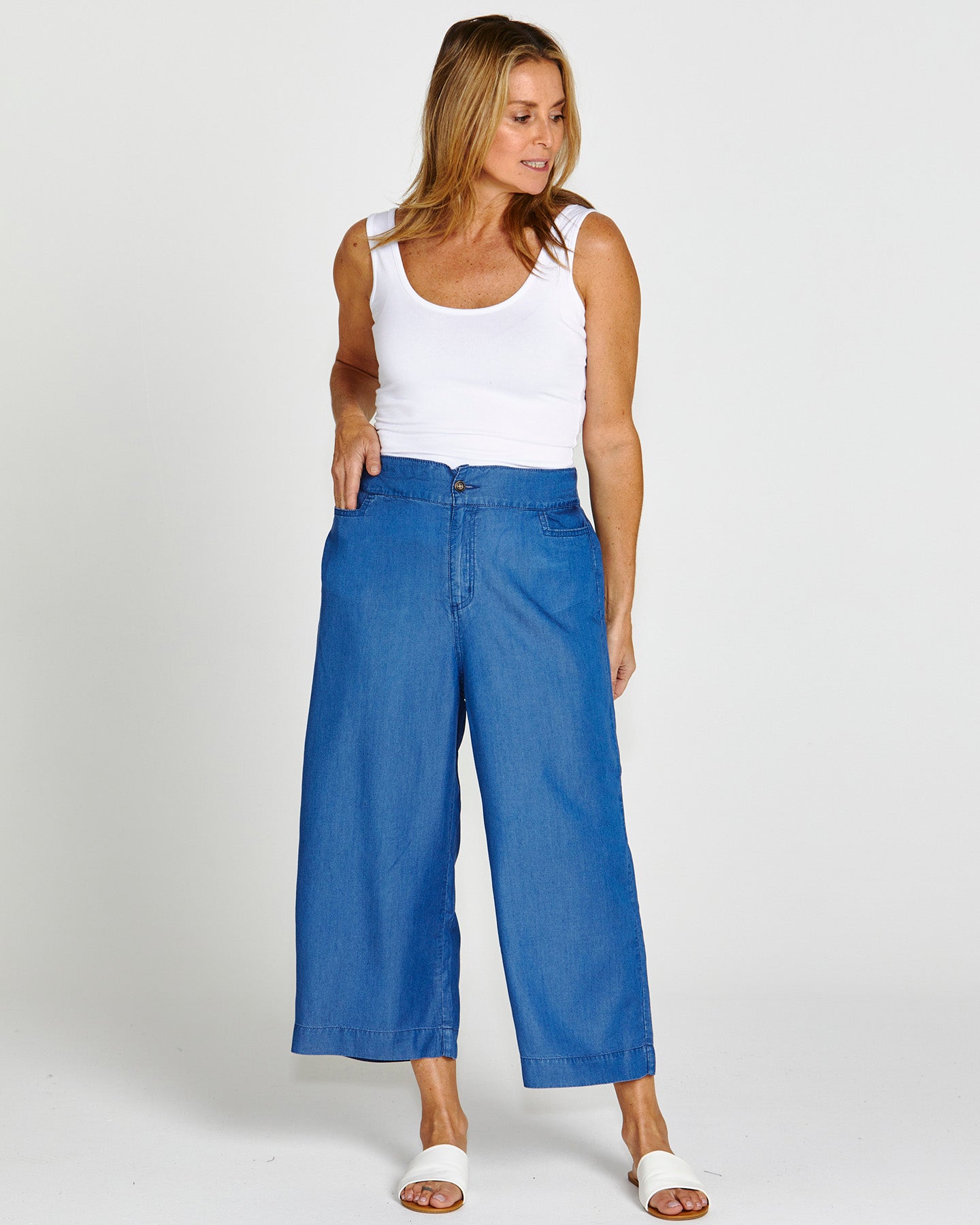 Ladies Casual Palazzo Pant Mid Waist Loose Fit Trousers Holiday