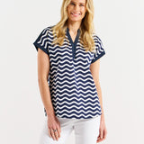 Bridie Tee - Navy Wave Stripe