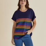 Hailey Short Sleeve Tee - Blue Rainbow Stripe