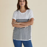 Hailey Short Sleeve Tee - White/Black Stripe