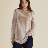 Megan Long Sleeve Top - Beige Stripe