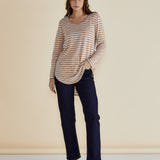 Megan Long Sleeve Top - Beige Stripe