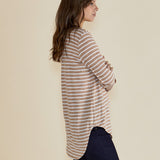 Megan Long Sleeve Top - Beige Stripe