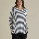 Yasmin Long Sleeve Top - Black/White Stripe