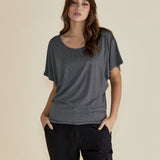 Maui Stretchy Batwing Draped Basic Tee - Black/White Stripe