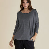 Milan 3/4 Sleeve Top - Charcoal Stripe