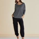 Milan 3/4 Sleeve Top - Charcoal Stripe