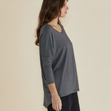 Milan 3/4 Sleeve Top - Charcoal Stripe