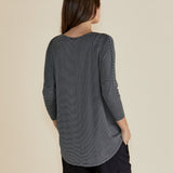 Milan 3/4 Sleeve Top - Charcoal Stripe