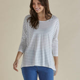 Milan 3/4 Sleeve Top - White Lurex Stripe