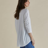 Milan 3/4 Sleeve Top - White Lurex Stripe