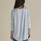 Milan 3/4 Sleeve Top - White Lurex Stripe