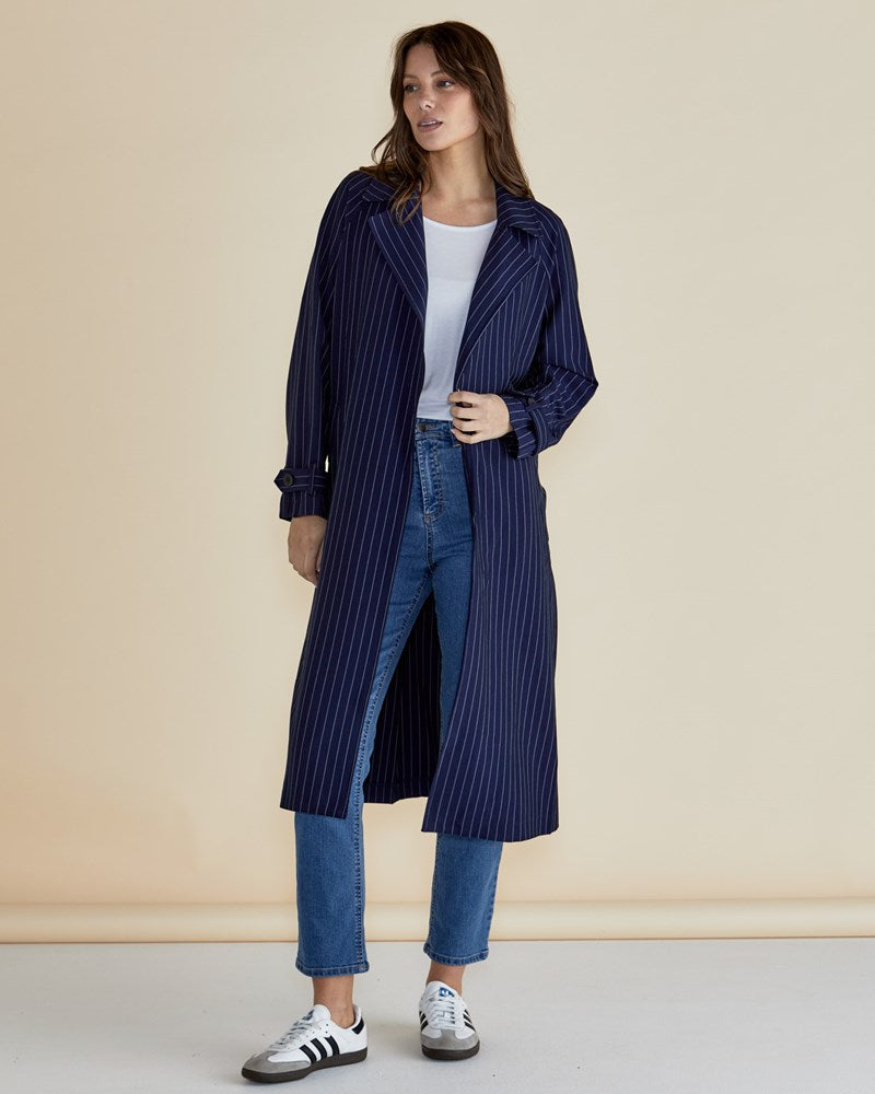 Mayla Duster - Blue Pinstripe