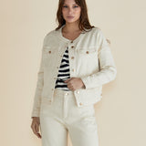 Cindy Collarless Denim Jacket - Off-White