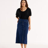 Shelby Stretch Denim Skirt - Midnight Denim