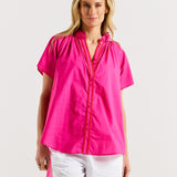 Caspian Blouse - Pink/Red Tipping