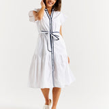 Mari Dress - White/Navy Contrast