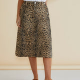 Astra Denim Skirt - Leopard Print