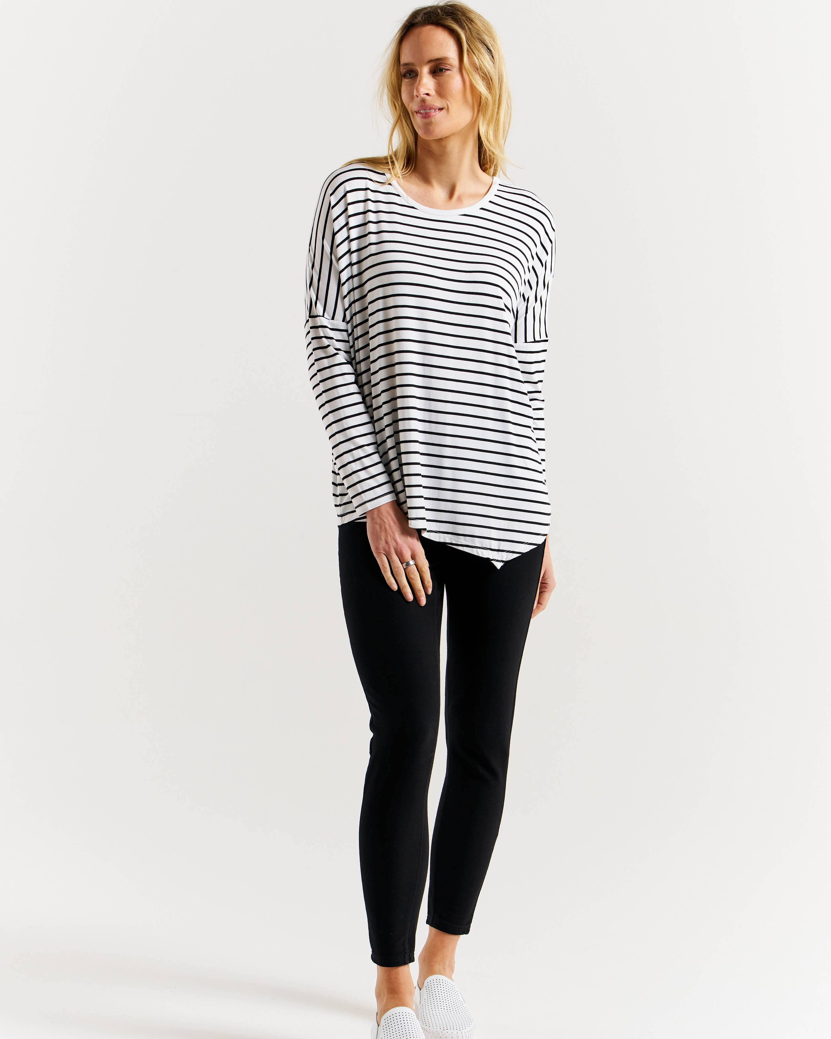 Clemont Asymmetrical Bamboo Top - Mono Stripe