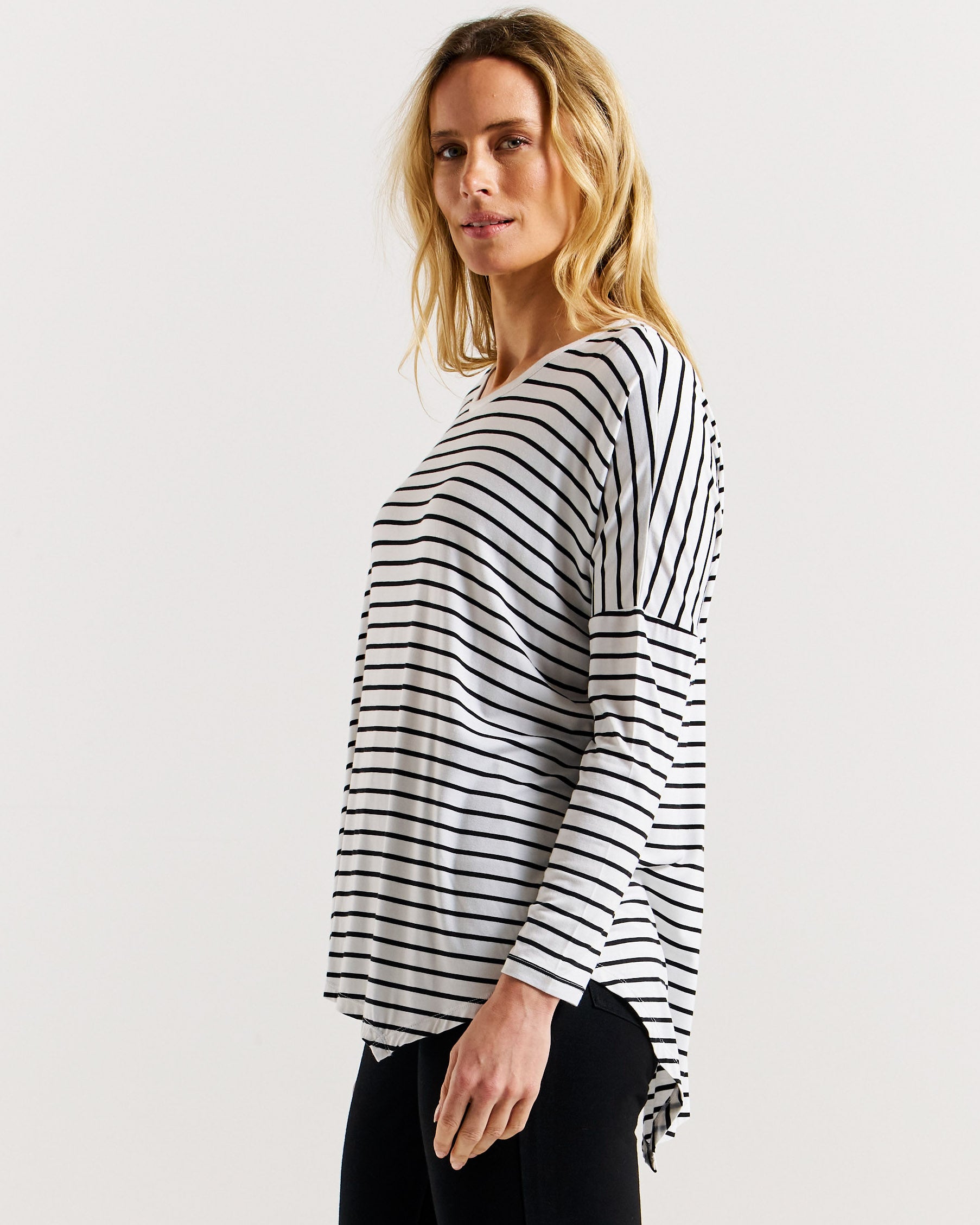 Clemont Asymmetrical Bamboo Top - Mono Stripe