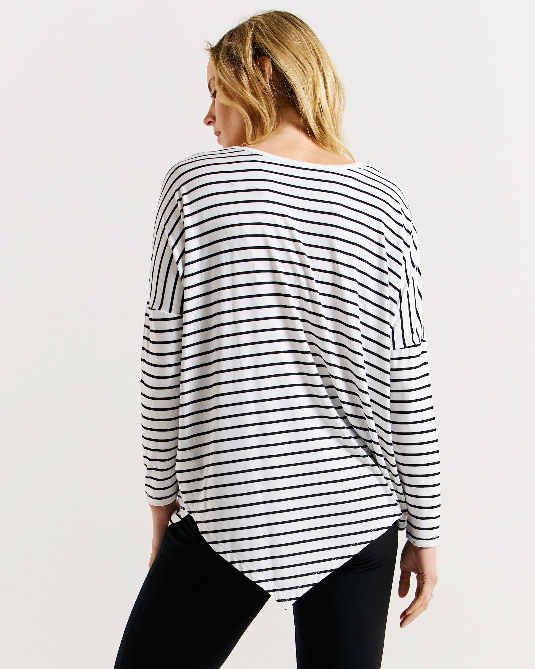 Clemont Asymmetrical Bamboo Top - Mono Stripe