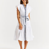 Mari Dress - White/Navy Contrast