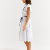 Mari Dress - White/Navy Contrast