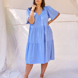 Regina Linen Dress - Berry Blue Stripe