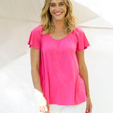 Coral Shirred Tee - Pink