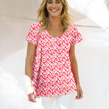 Coral Shirred Tee - Blossom Print