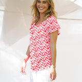 Coral Shirred Tee - Blossom Print