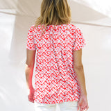 Coral Shirred Tee - Blossom Print