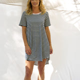 Nyree Dress - Navy Stripe/Pink