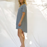 Nyree Dress - Navy Stripe/Pink