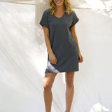 Elise V-Neck Rib Dress - Steel