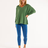 Destiny Relaxed V-Neck Lightweight Knit Jumper - Powder Green