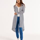 Byron Loose Long Sleeve 100% Australian Cotton Cardigan - Blue/White Stripe