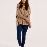 Destiny Relaxed V-Neck Lightweight Knit Jumper - Cream Latte