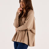 Destiny Relaxed V-Neck Lightweight Knit Jumper - Cream Latte