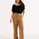 Pamela Mid-High Rise Relaxed Leg Elasticated Pant - Camel