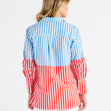 Camden Cotton Shirt - Blue/Cherry Red Stripe