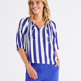 Camilla Blouse - Blue Stripe