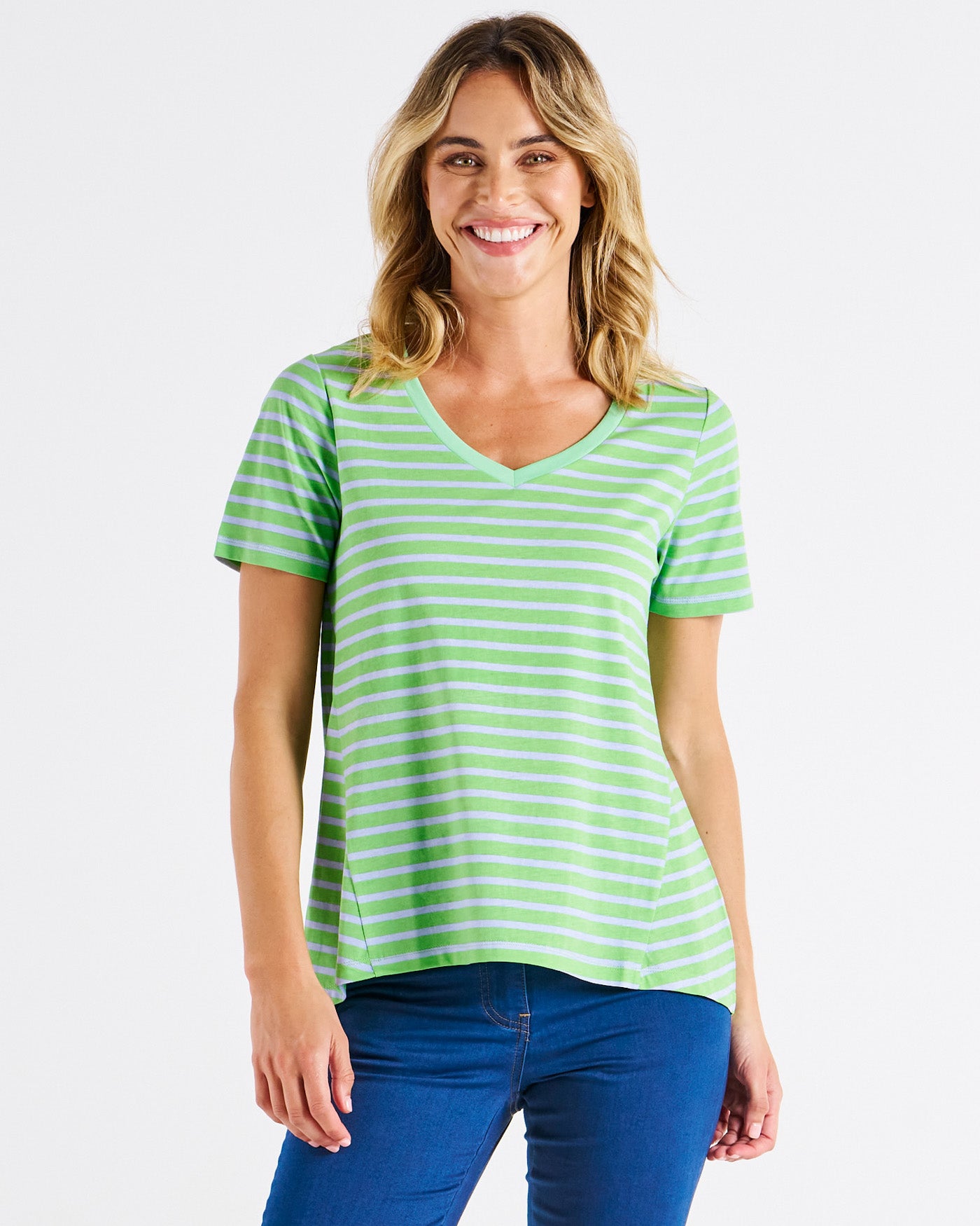 Luella Tee - Green Tea/Cornflower Stripe