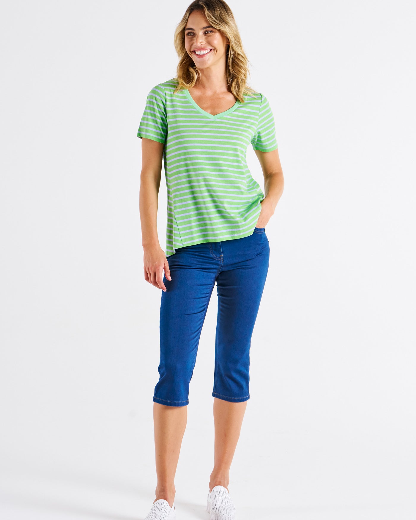 Luella Tee - Green Tea/Cornflower Stripe