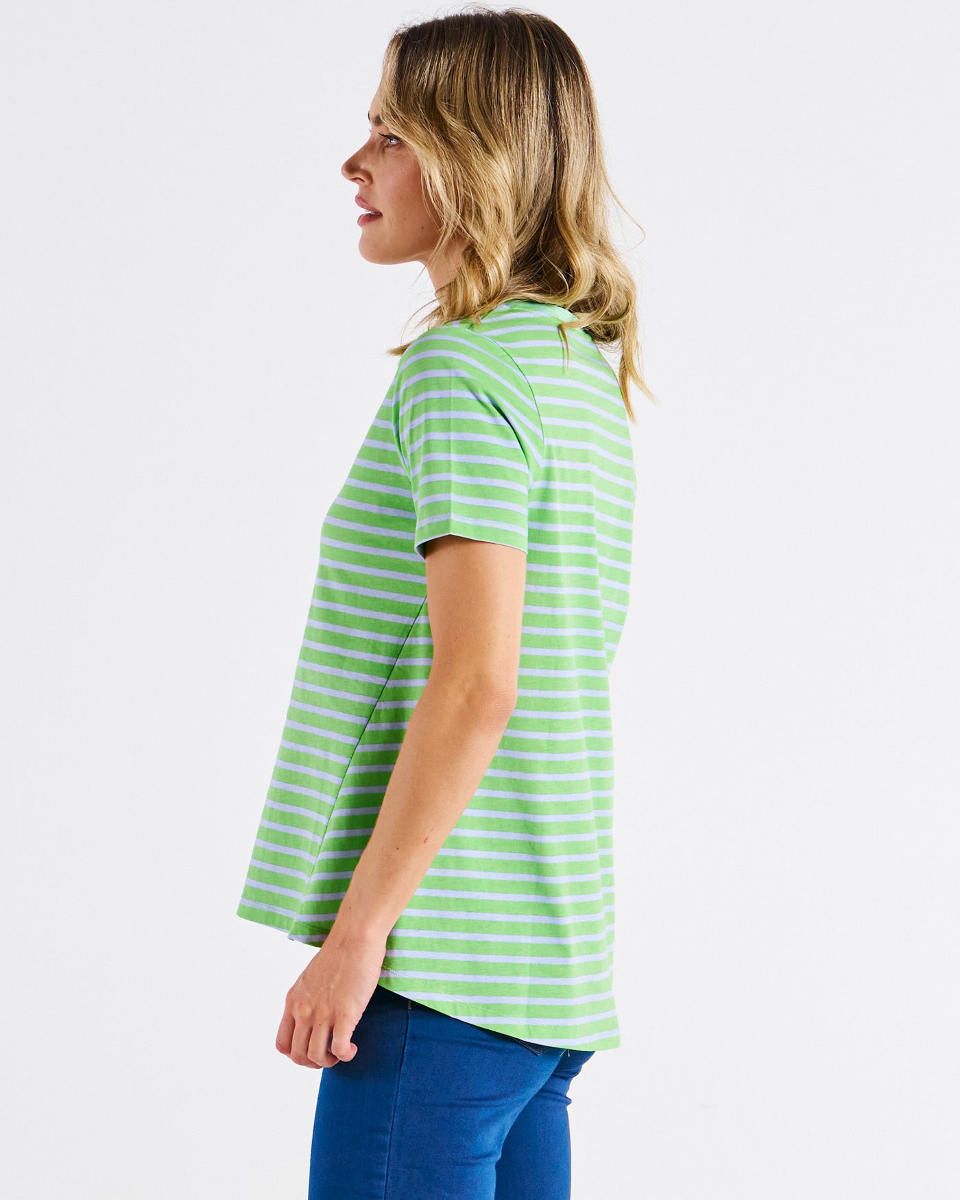 Luella Tee - Green Tea/Cornflower Stripe