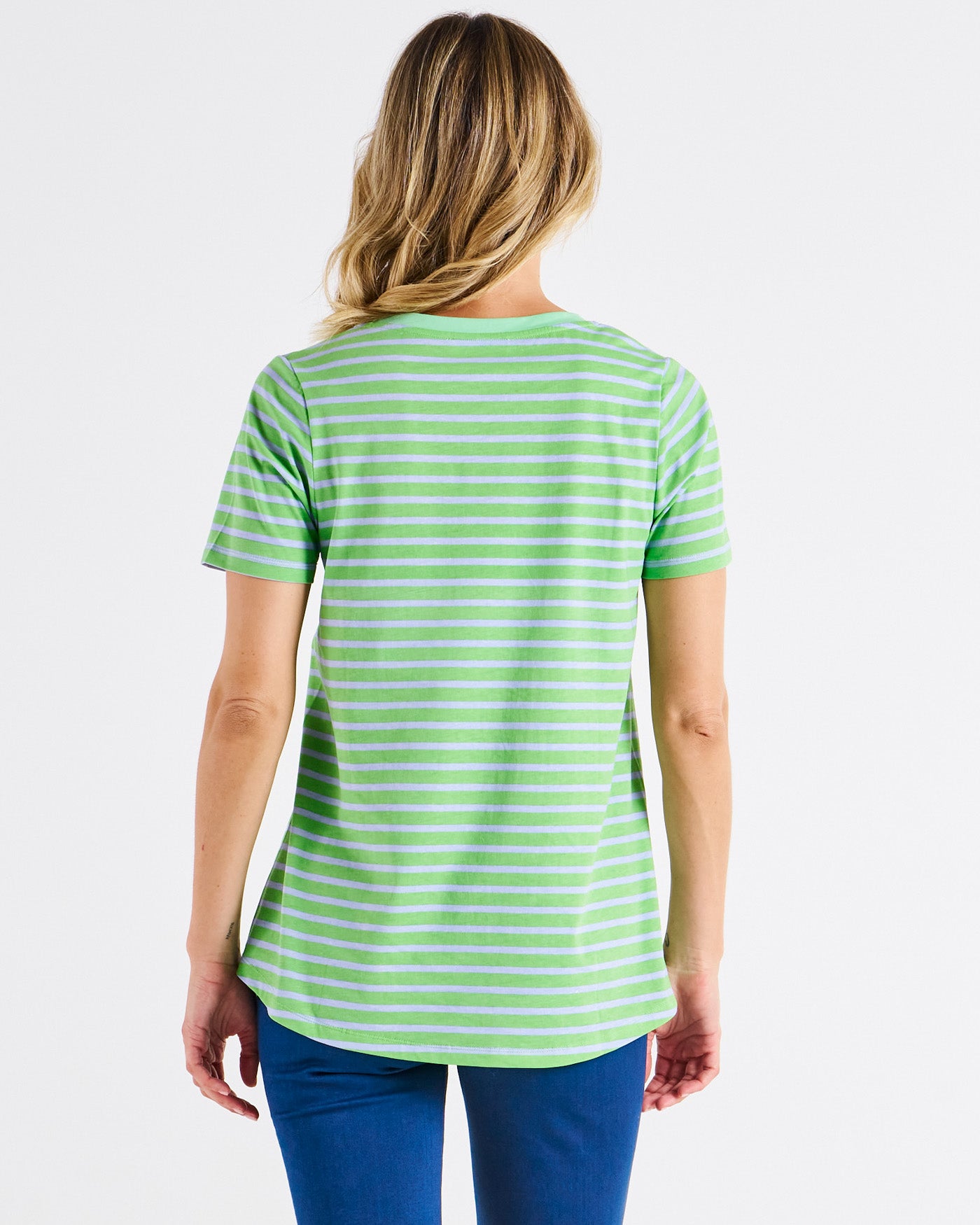 Luella Tee - Green Tea/Cornflower Stripe