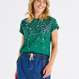 Hailey Short Sleeve Tee - Green Animal Print