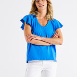 Magnolia Frill Sleeve Top - Powder Blue