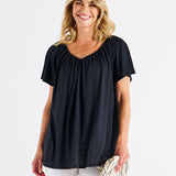 Coral Shirred Tee - Black